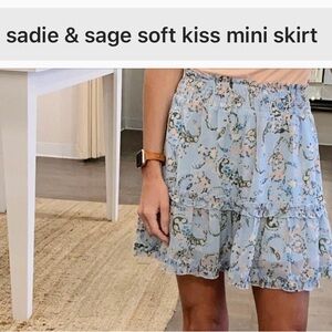 NEW! Sadie & Sage Floral Light Blue/Pink/Green Ruffle Mini Skirt - Size Small